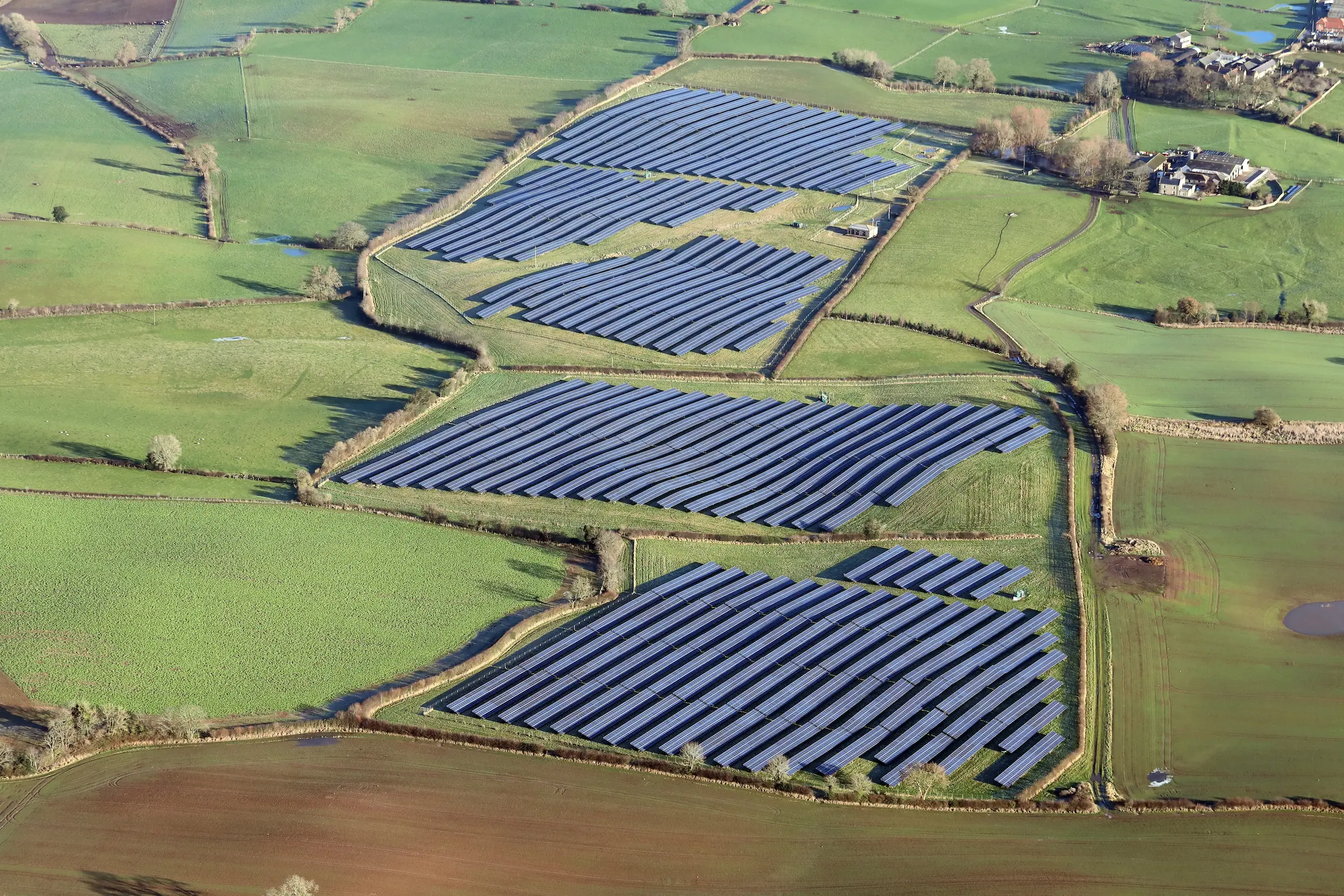 Aerial,View,Of,A,Solar,Farm,In,England,,Uk